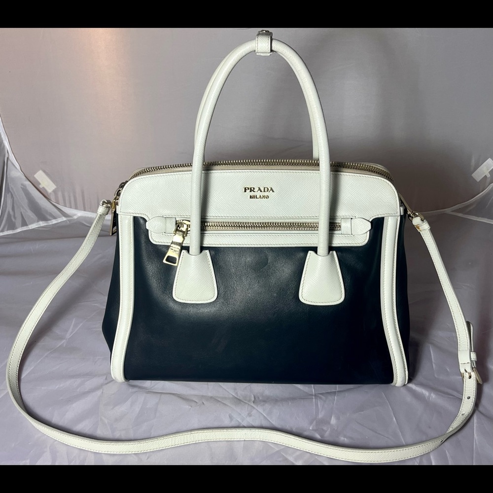 Prada Canapa Saffino Leather Large Tote with Strap